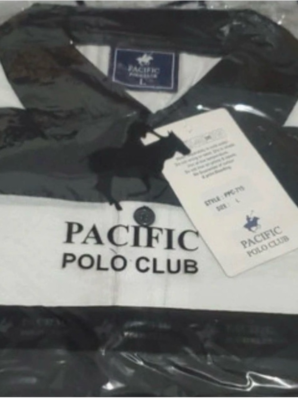 Men’s Black and White Striped Polo